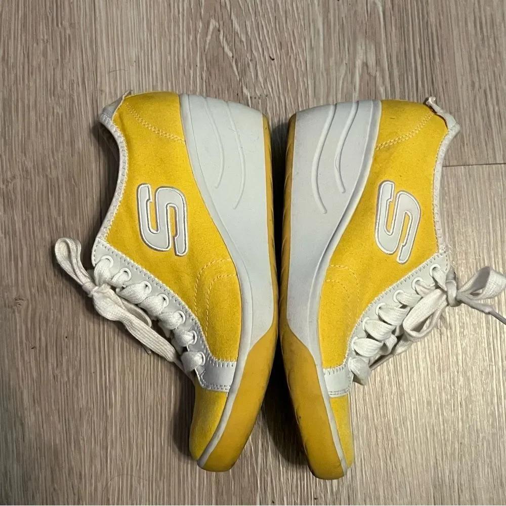 Vtg 90s Y2K Skechers “S” Cali Platform Wedge Sneaker Shoe Yellow White Lace Up 7 - Picture 9 of 15